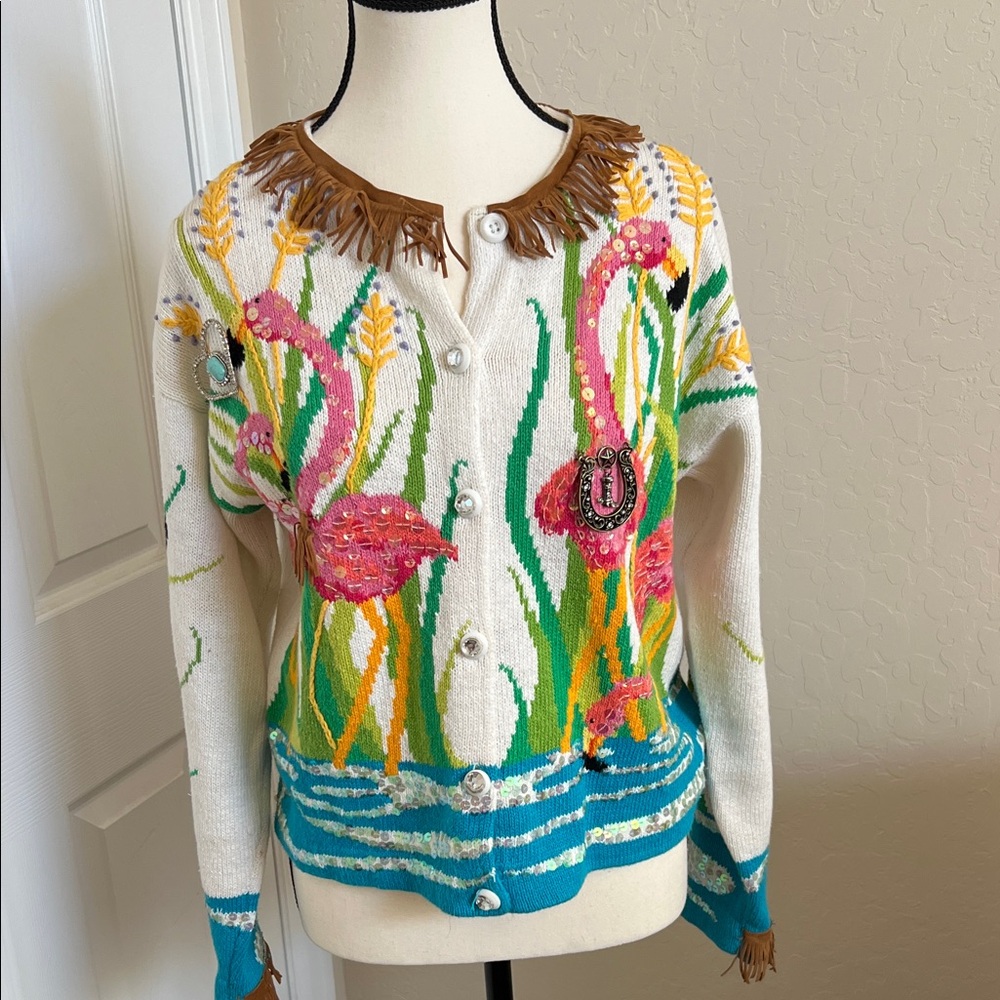 Colorful Flamingo Cardigan Sweater